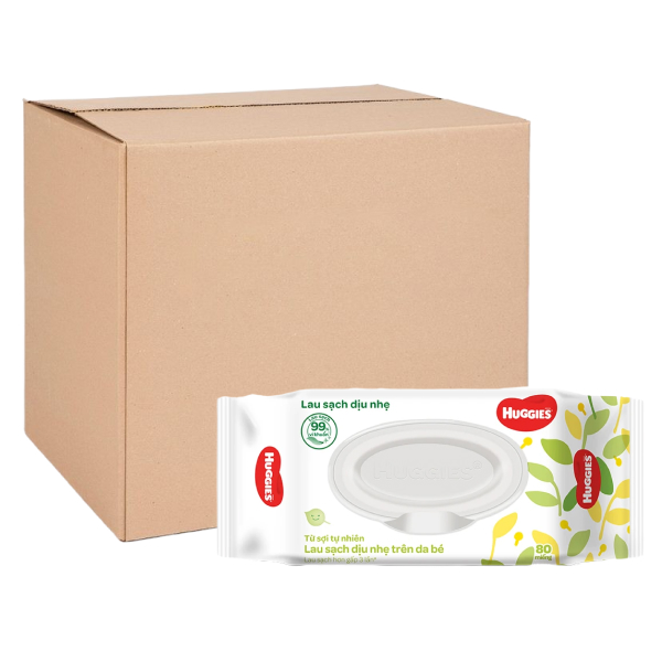 Thùng 12 khăn ướt Huggies Clean Care không mùi